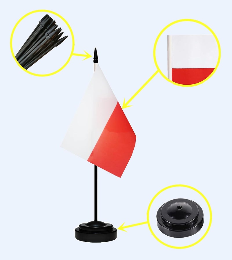 tibijoy USA American & Poland Polish Desk Flags, US Poland Table Flag, Small Mini American & Polish Twin Table Office Flag, Miniature Polish and US Desktop Flag With 13" Solid Black Pole, Black Base - Image 2